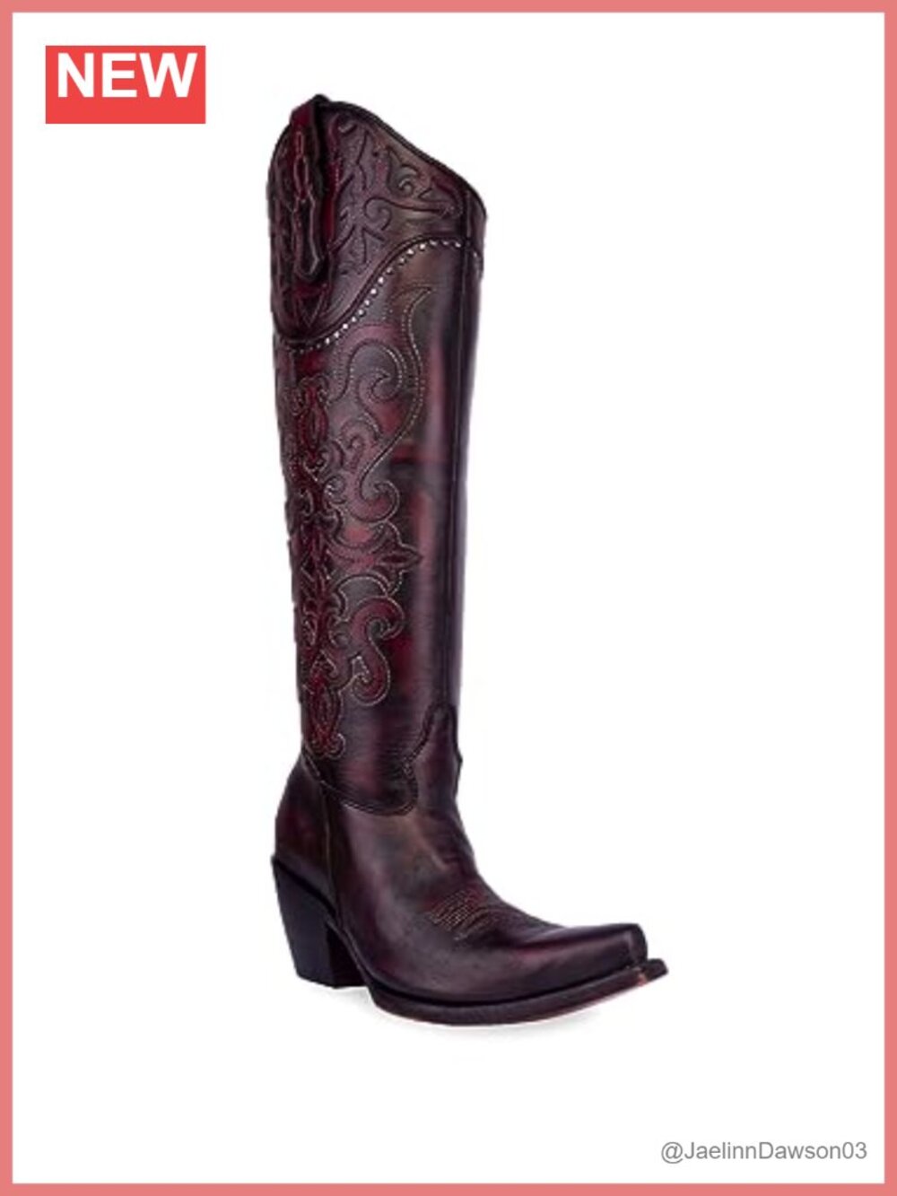 Embroidered Snip Toe Over-the-Knee Leather Boots